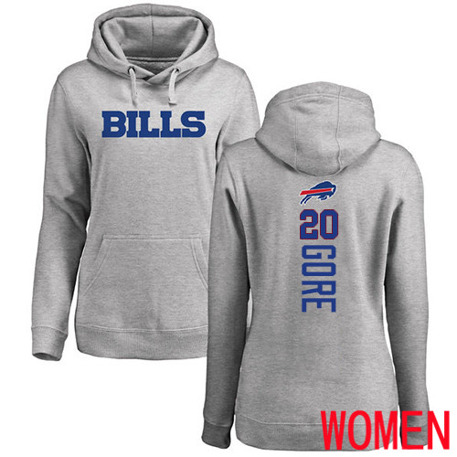 NFL Women Buffalo Bills #20 Frank Gore Ash Backer Pullover Hoodie Sweatshirt